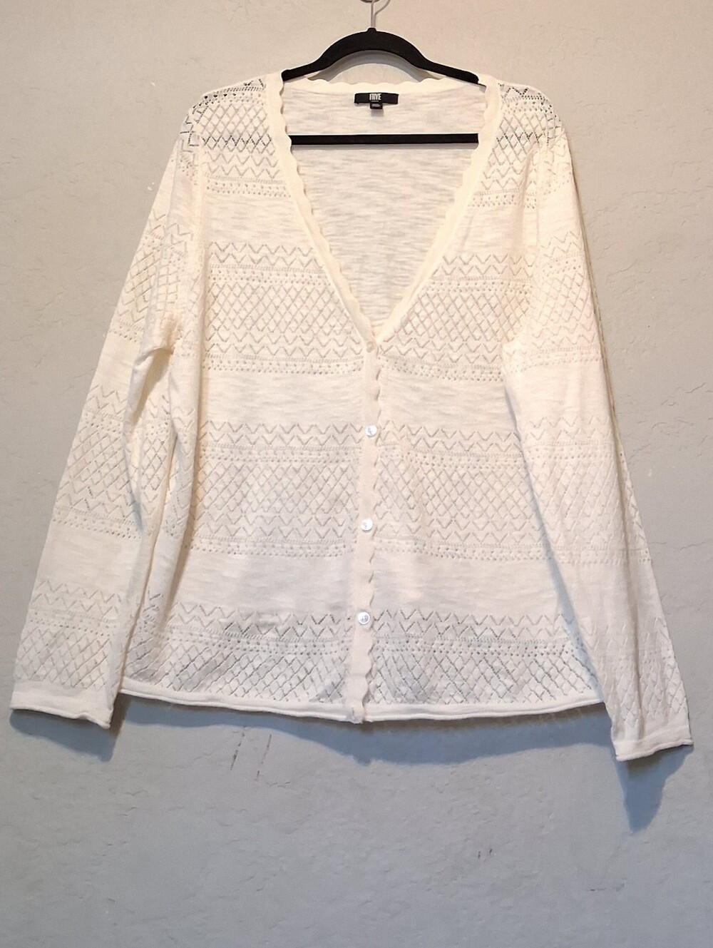 FRYE Cardigan Sweater Open Knit 100%Cotton Women XXL Cream Transitional Modest